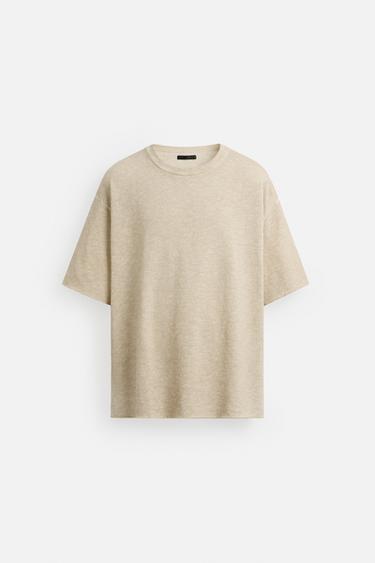 TEXTURED PRINT KNIT T-SHIRT - Ecru by Zara