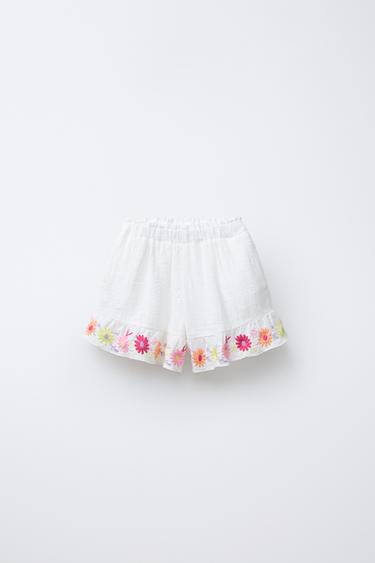 Zaras BRODERADE BLOMSHORTS - Benvit - Bild 0