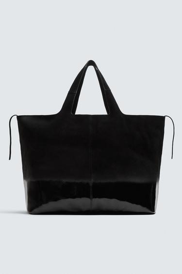 BOLSO SHOPPER PIEL LACADO - Negro de Zara