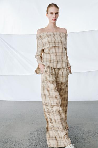 CHECK TROUSERS ZW COLLECTION - Beige by Zara