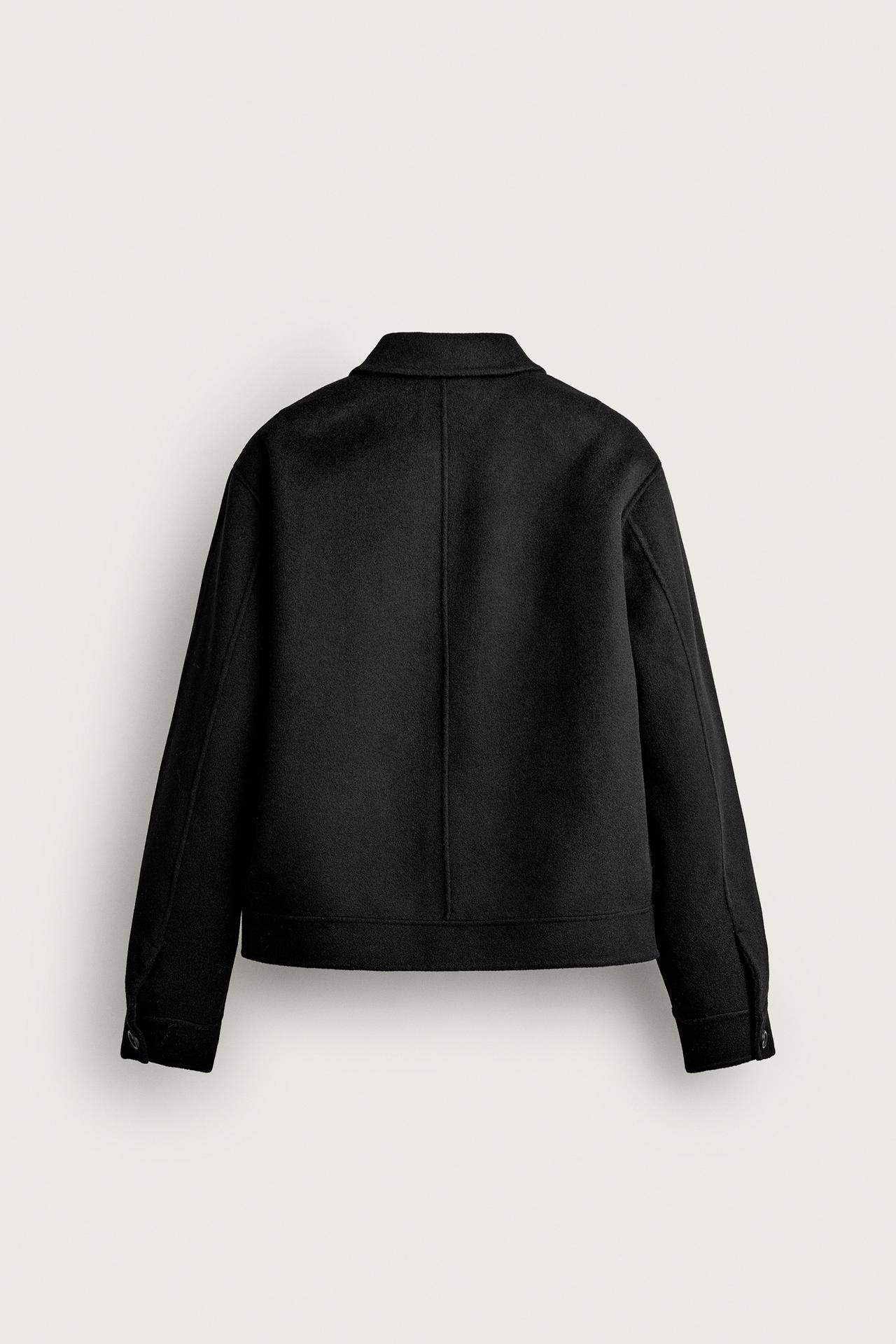 100% WOOL CROPPED JACKET — Black
