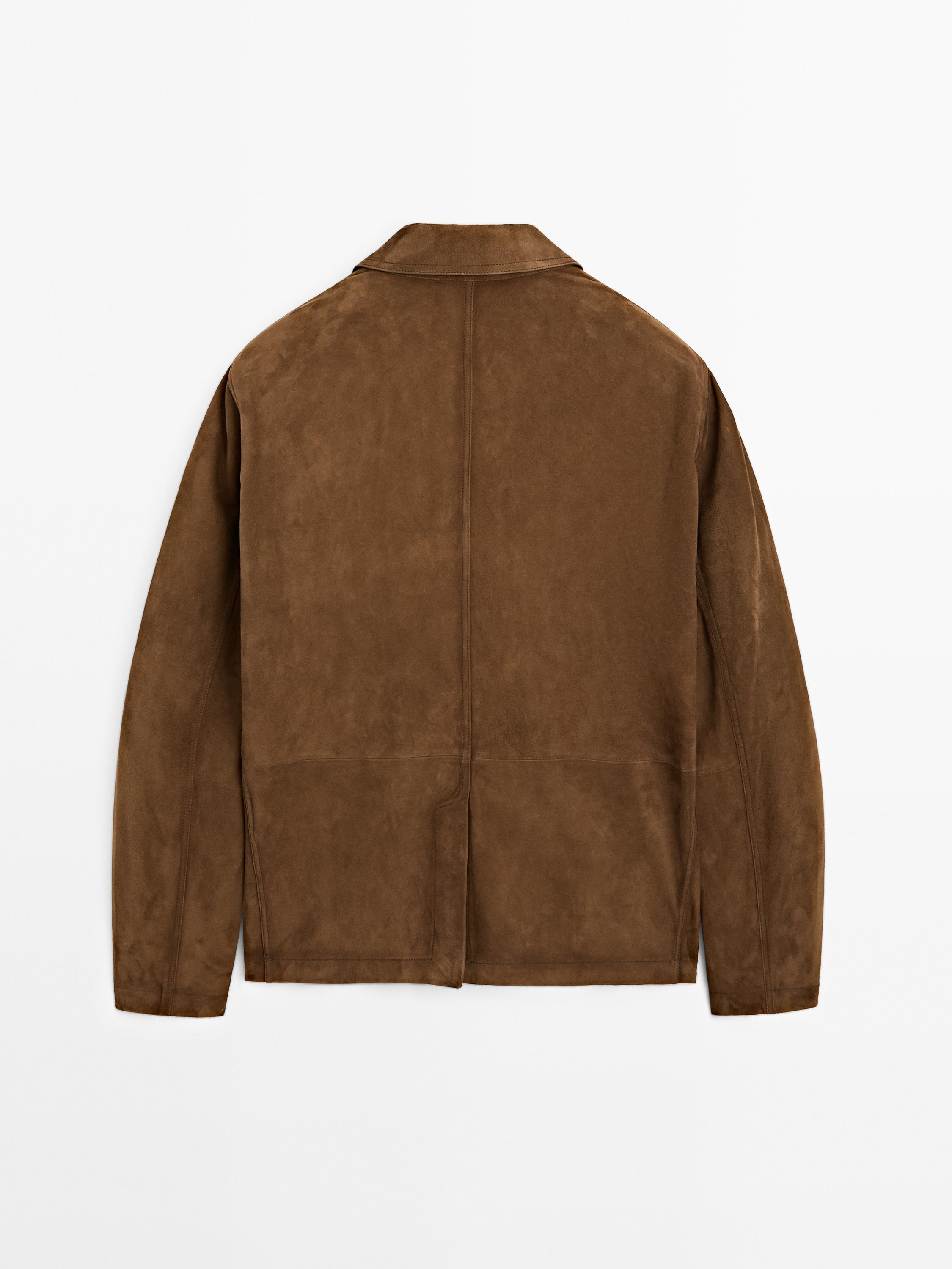 Blazer surpiqûres en cuir finition daim