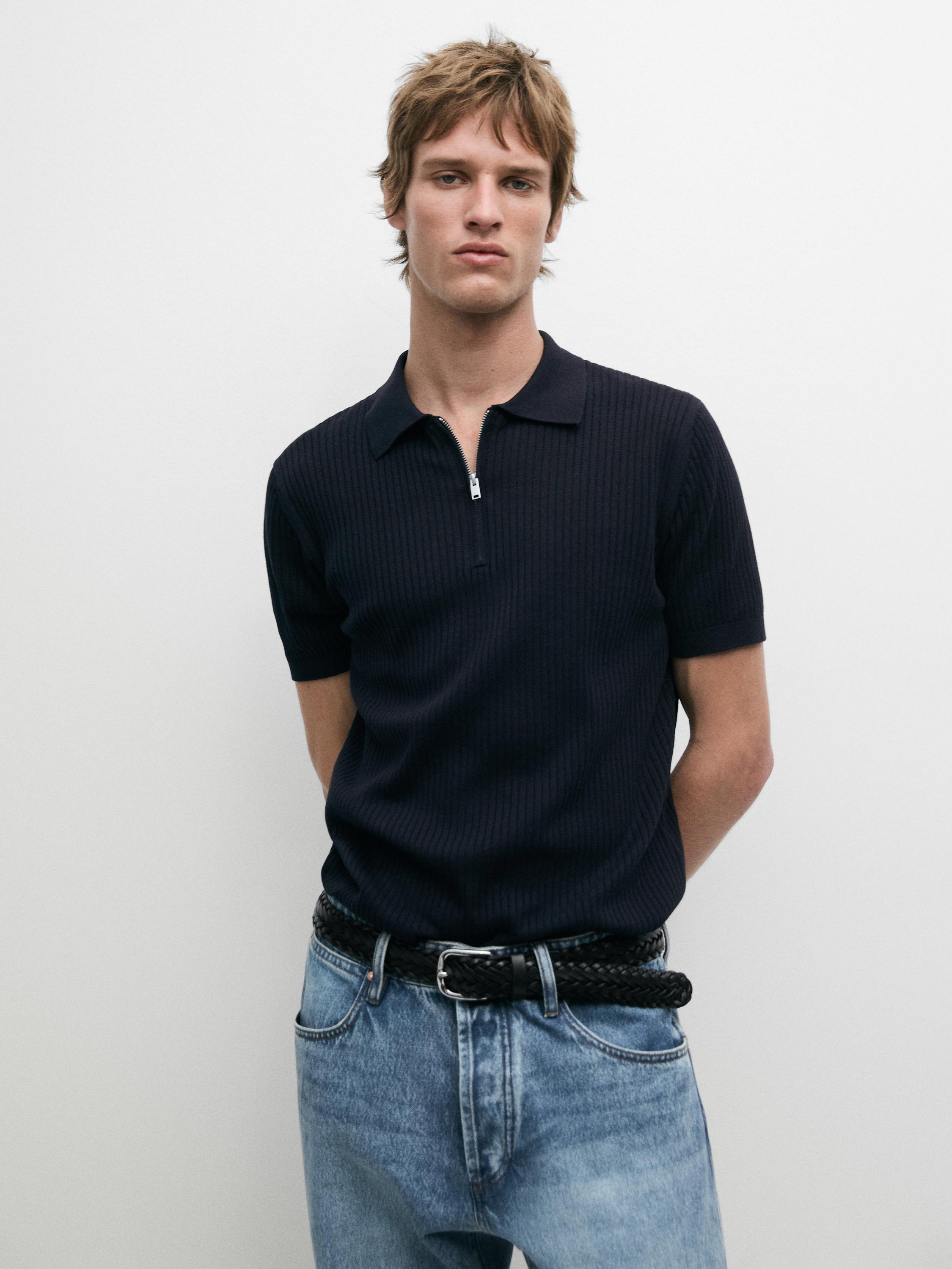 Pull polo en maille à col zippé