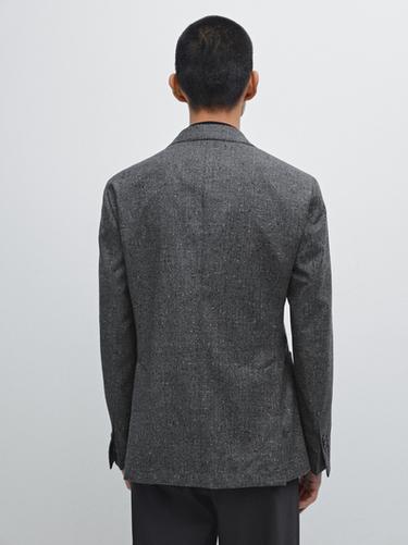 Blazer à carreaux texturé en laine mélangée - Gris de Zara