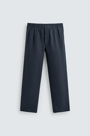 RELAXED FIT HERRINGBONE TROUSERS - Navy blue by Zara