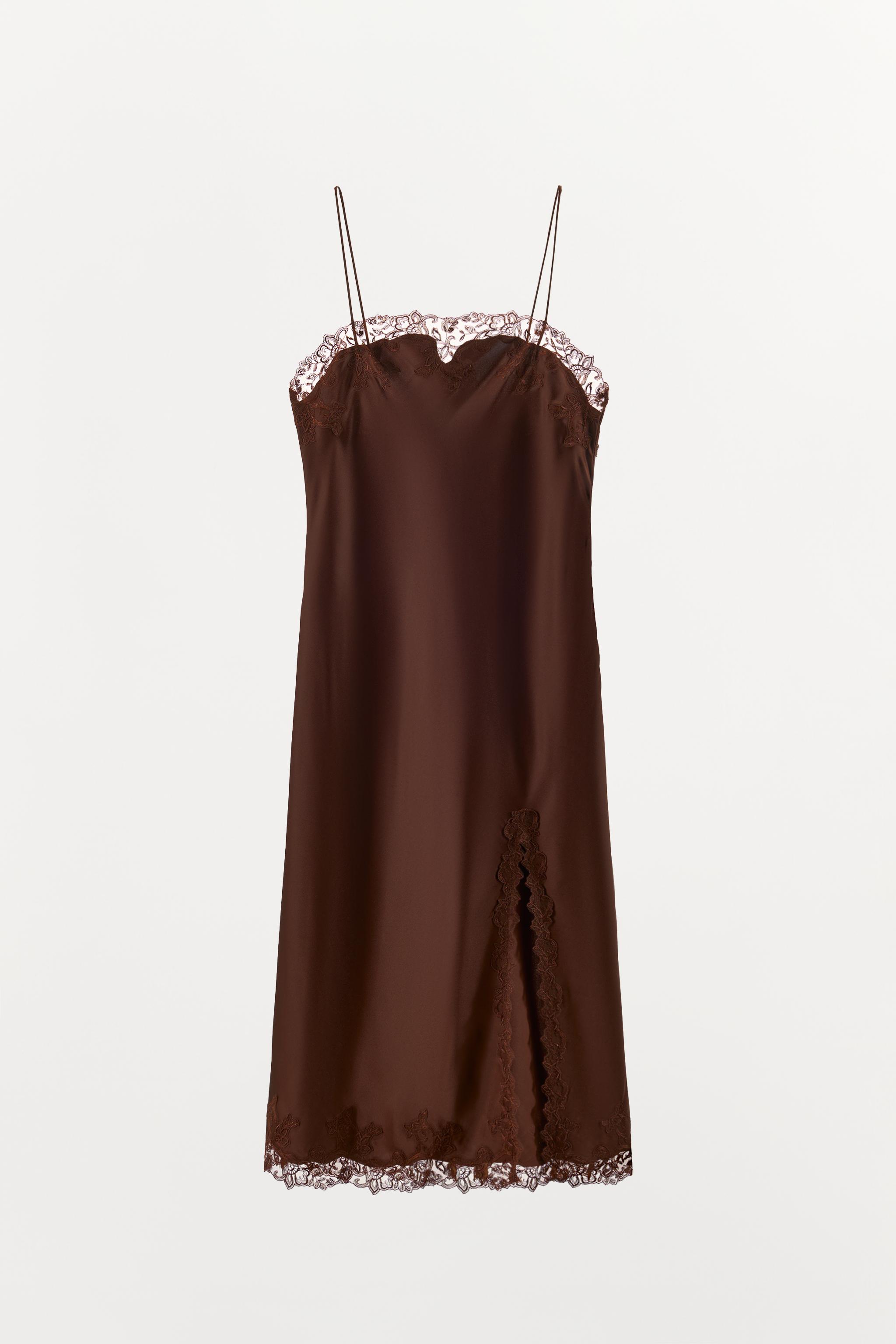 SATIN EFFECT LACE MIDI DRESS - Brown | ZARA United States SATIN EFFECT LACE MIDI DRESS - Brown | ZARA United States