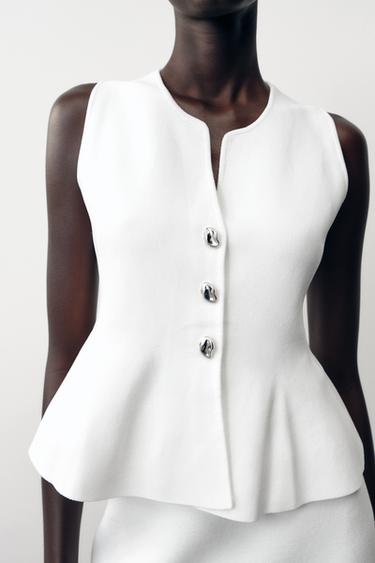 ÁO PEPLUM DỆT KIM - Màu trắng từ Zara