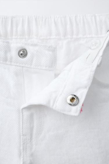 SHORT EN SERGÉ COUPE MOM À FLEURS ET POINT DE CROIX - Blanc de Zara - Image 2