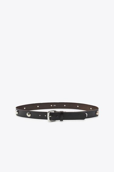 STUDDED LEATHER BELT - Brown by Zara
