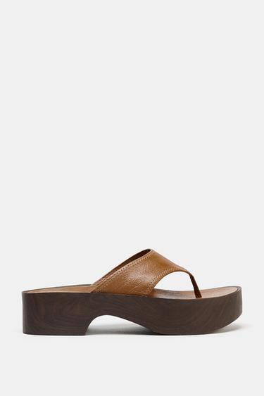 SANDALES PLATEFORMES EN CUIR SOFT - Marron de Zara