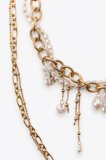 PACK OF 2 CHAIN AND PEARL NECKLACES - Golden by Zara - Image 3