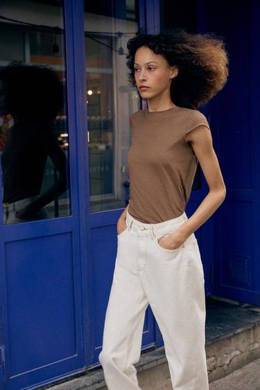 Zara MINIMAL SHORT SLEEVE T-SHIRT - Light brown - Image 0