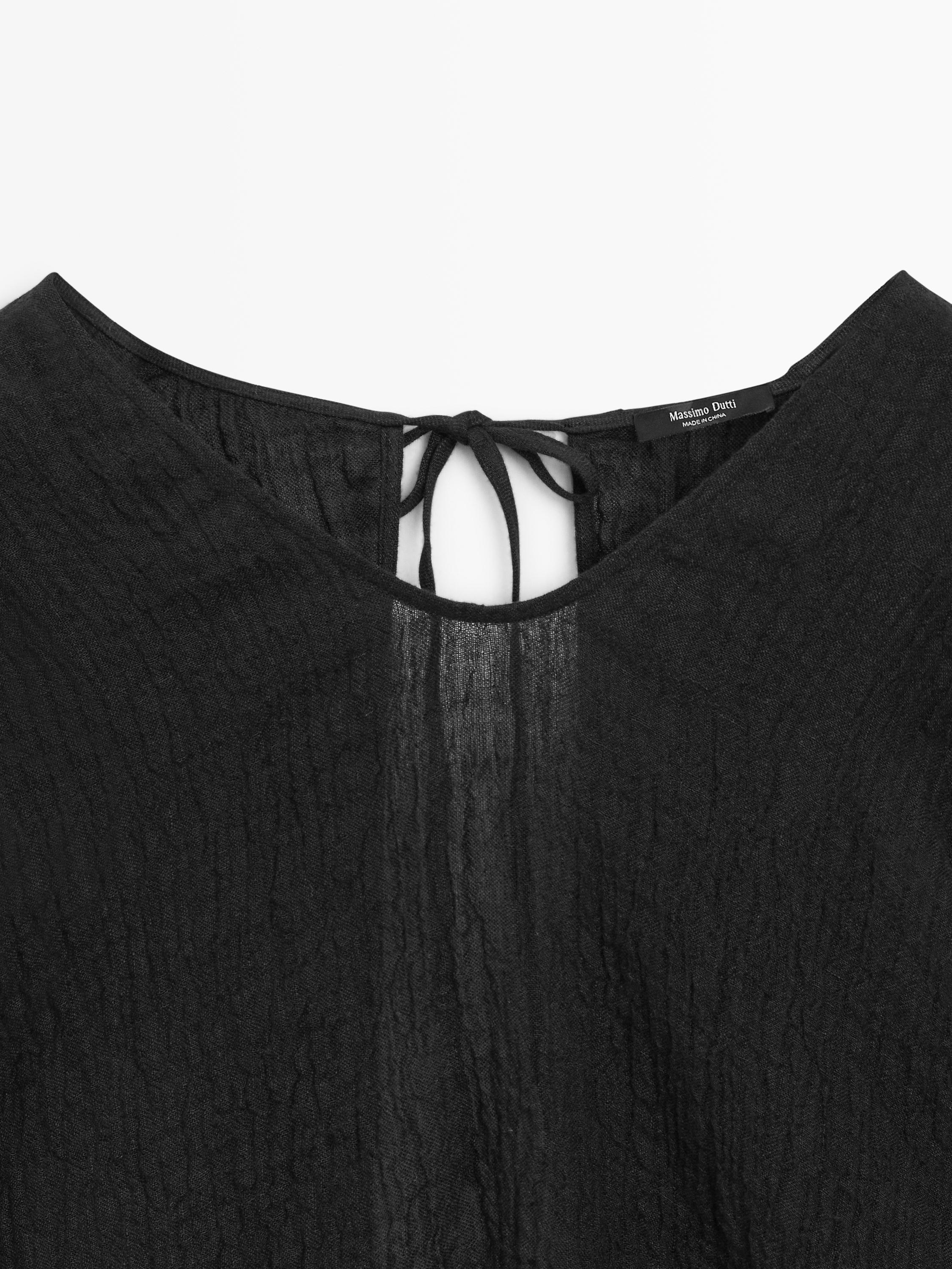 100% linen waffle-knit flowing blouse