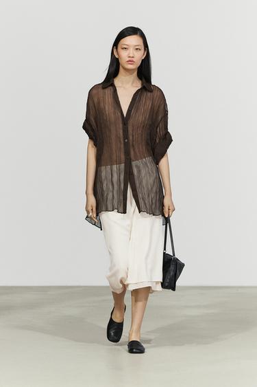 Chemise plissée Total Look - Marron de Zara - Image 0