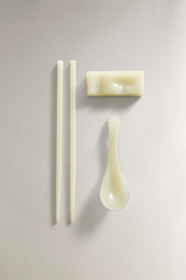 CHOPSTICK, SPOON AND HOLDER SET (SET OF 3) - Yellow by Zara