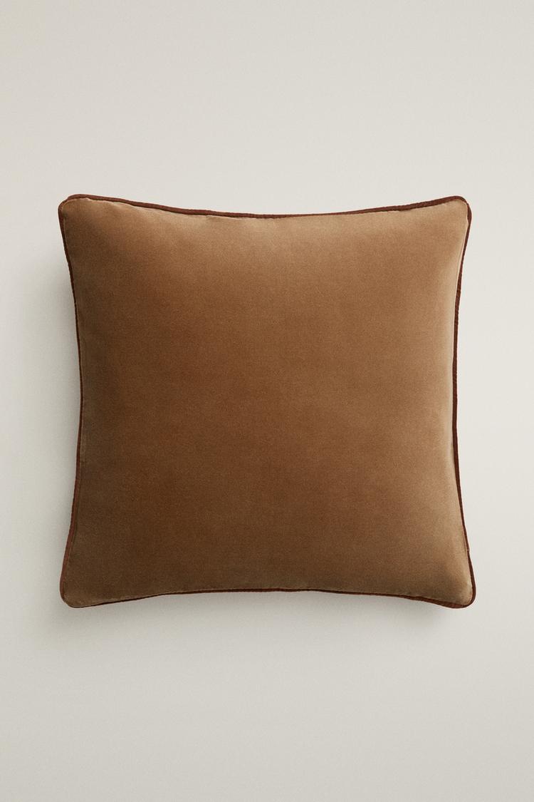VELVET THROW PILLOW COVER — taupe brown