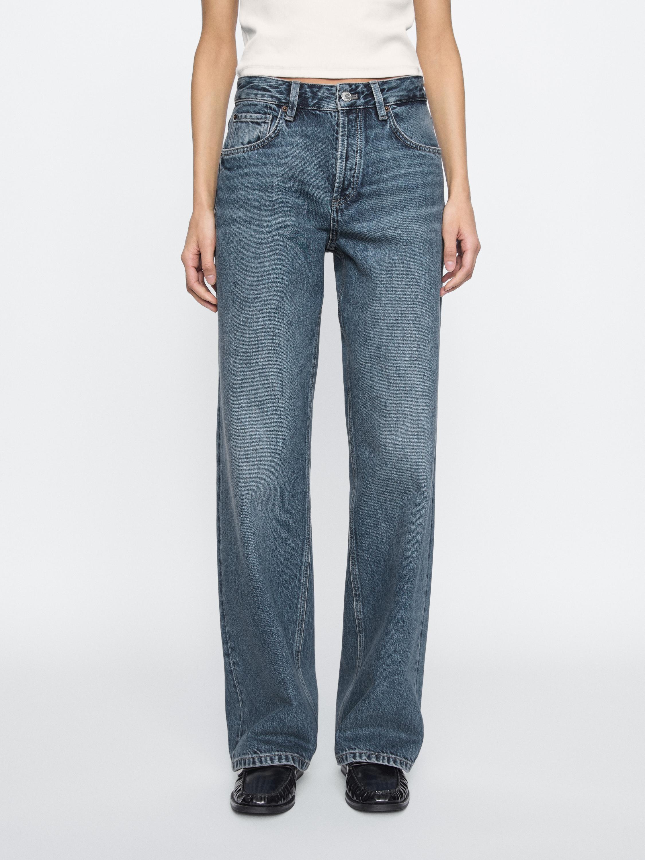 Mid-waist wide-leg jeans - Gray / Natural | ZARA United States