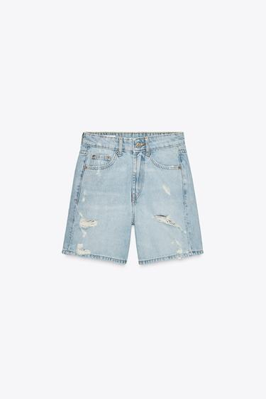 MID-WAIST RIPPED TRF DENIM BERMUDA SHORTS - Blue by Zara