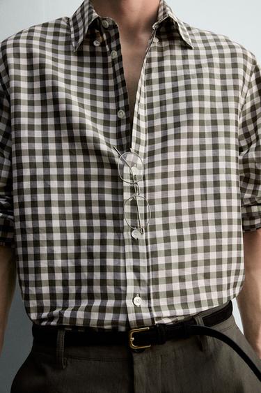 RAMIE AND SILK CHECK SHIRT - Mid-green by Zara - Image 4