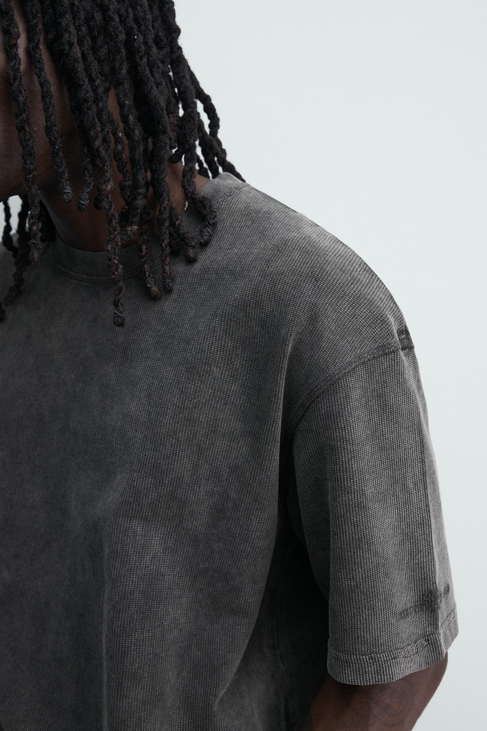Мужские футболки Zara WASHED WAFFLE KNIT T-SHIRT — фото 6