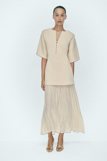 ROBE EN MAILLE BIMATIÈRE - Écru de Zara