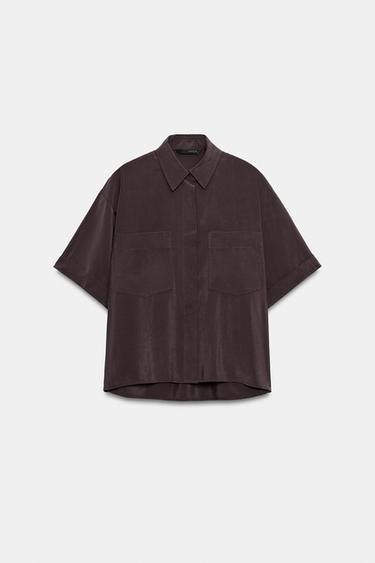 CAMISA COM BOLSOS E MANGA CURTA - Ameixa da Zara
