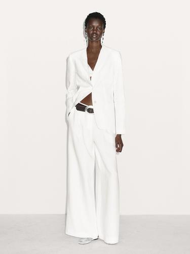 Pantalón traje pinzas 100% lino - Crudo de Zara - Imagen 0