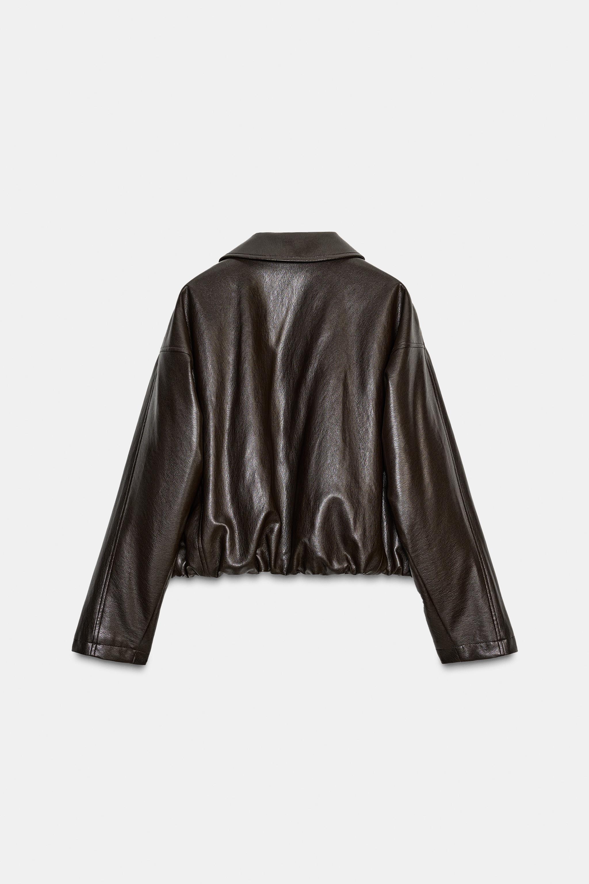 FAUX LEATHER BOMBER JACKET - Dark brown | ZARA United States