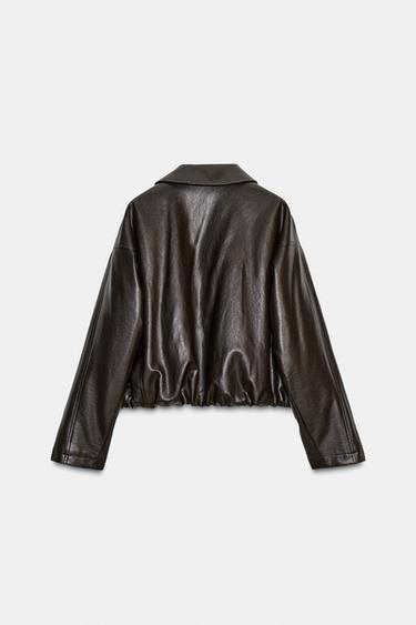 LEATHER EFFECT BOMBER JACKET - Dark brown by Zara