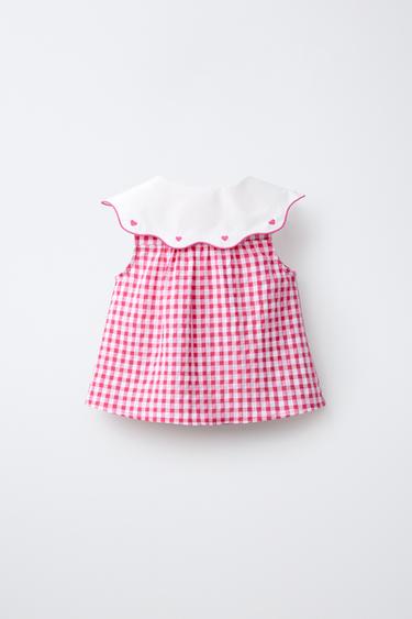 GINGHAM SHIRT WITH EMBROIDERED COLLAR - Dark pink by Zara - Image 1