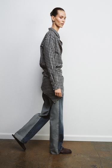 Zara ZW COLLECTION PLAID SCARF SHIRT - Blue