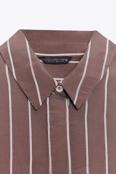 STRIPED SHIRT WITH POCKET - Brown / Ecru by Zara - Image 6