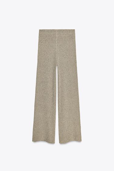 WIDE-LEG CROPPED KNIT TROUSERS - SAND/BROWN by Zara