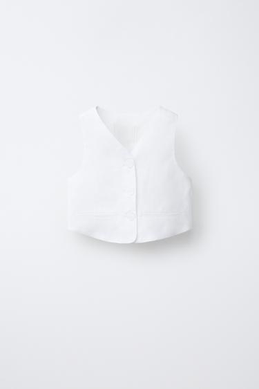 100% LINEN WAISTCOAT - Oyster-white by Zara - Image 0