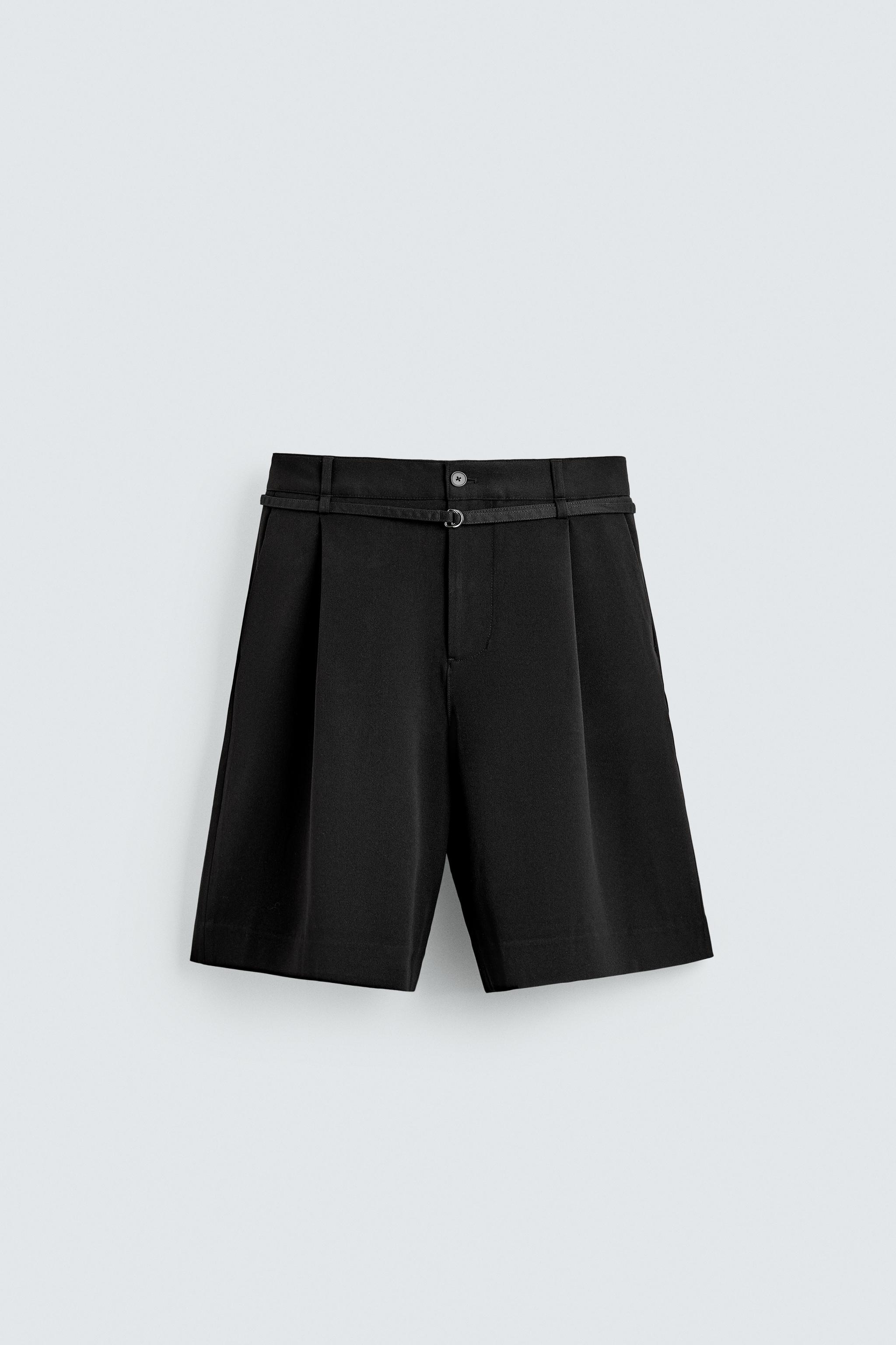 BELTED PLEATED RELAXED FIT SHORTS