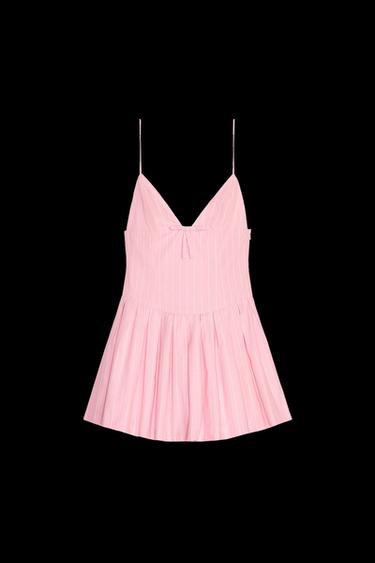 Zara SHORT STRIPED BOW DRESS - Pink / White - Image 0