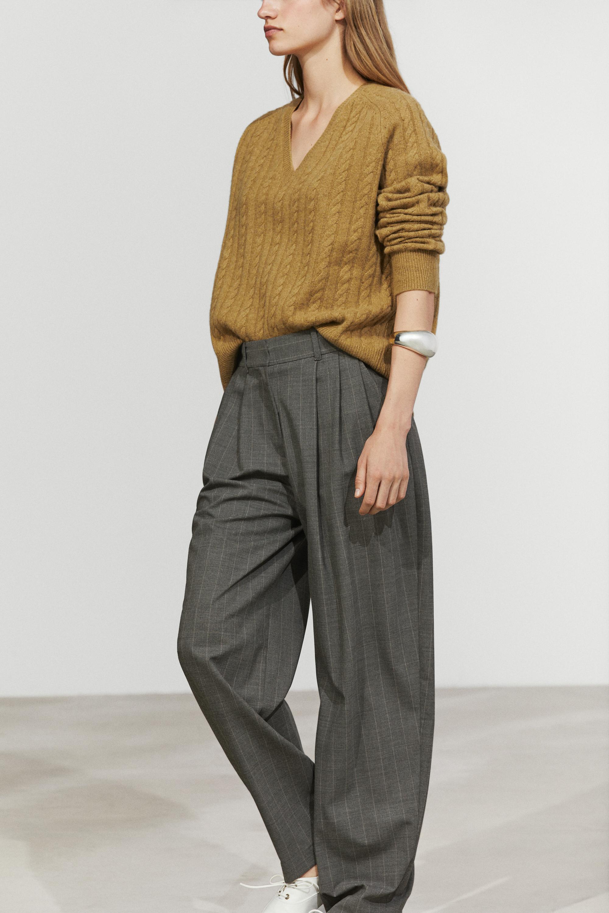 Pinstripe carrot fit pants