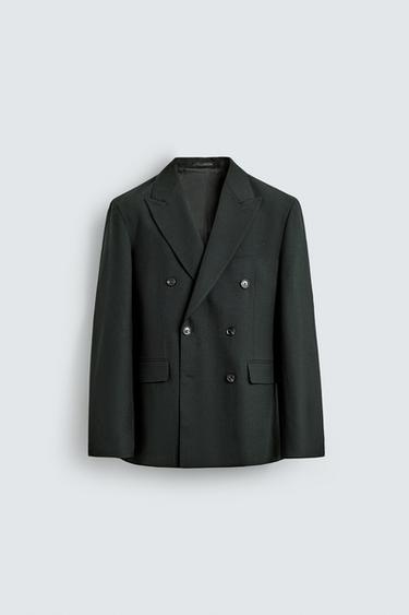 ÁO KHOÁC BLAZER THEO BỘ CÓ VẠT ĐẮP CHÉO PHA LEN - Màu xanh lá cây đậm từ Zara