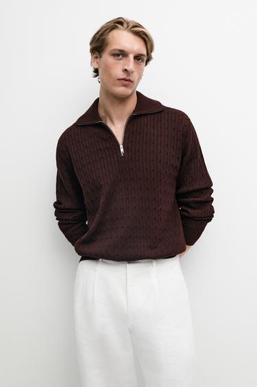 Zara Mock neck knit zip sweater - Burgundy