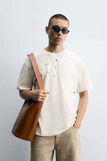 PAINT SPLATTER T-SHIRT - Oyster-white by Zara