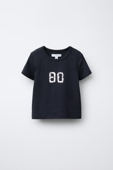 Zara 數字亮片 T 恤 - 深無煙煤色