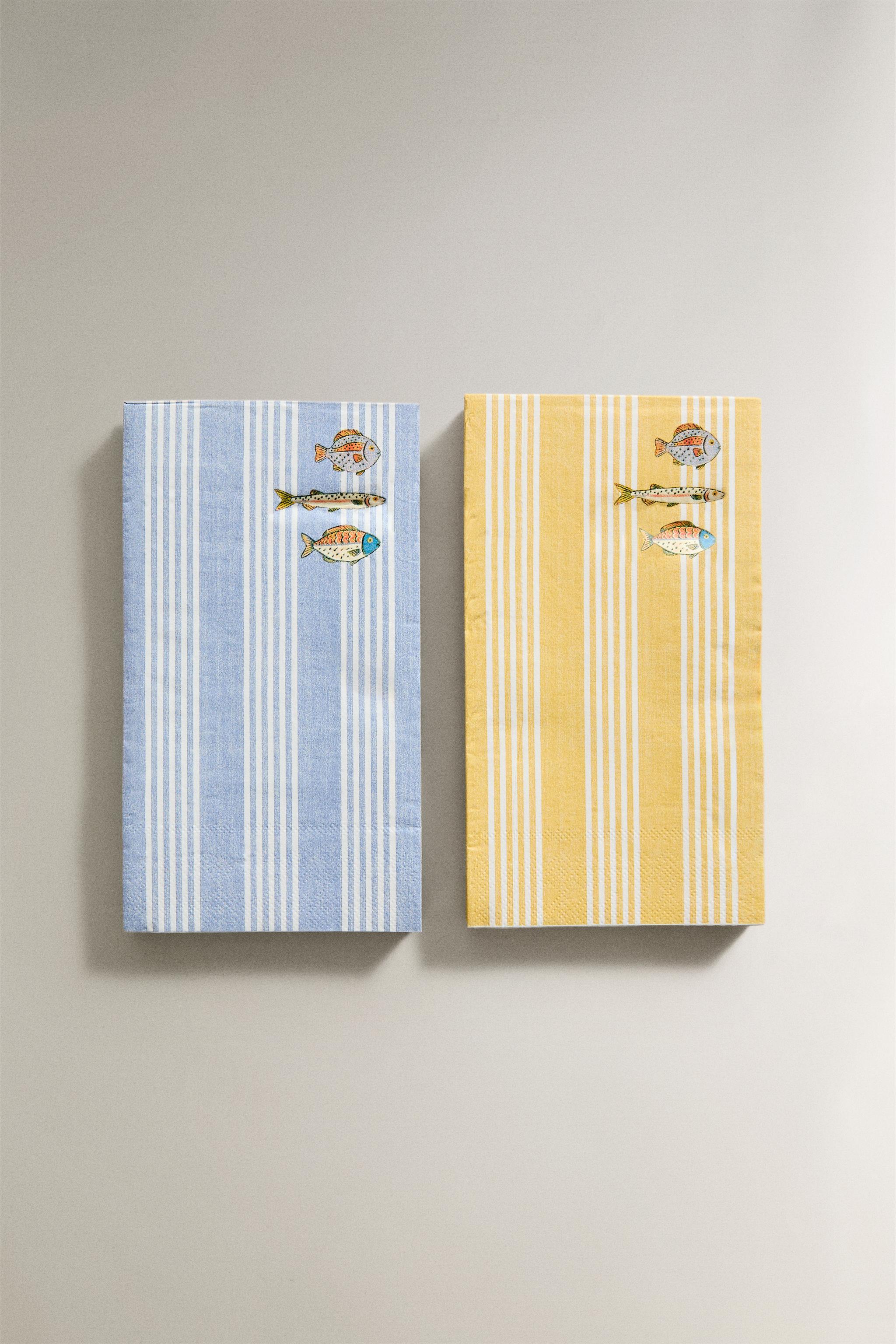 LOT DE 30 SERVIETTES DE TABLE EN PAPIER MOTIF POISSONS