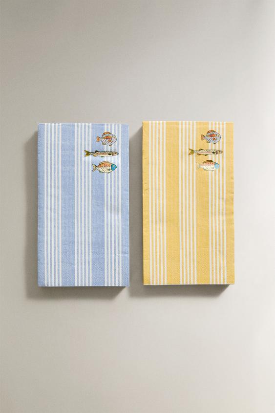 PACK OF FISH PRINT PAPER NAPKINS (PACK OF 30) - أصفر الخاص بـ Zara - صورة 0