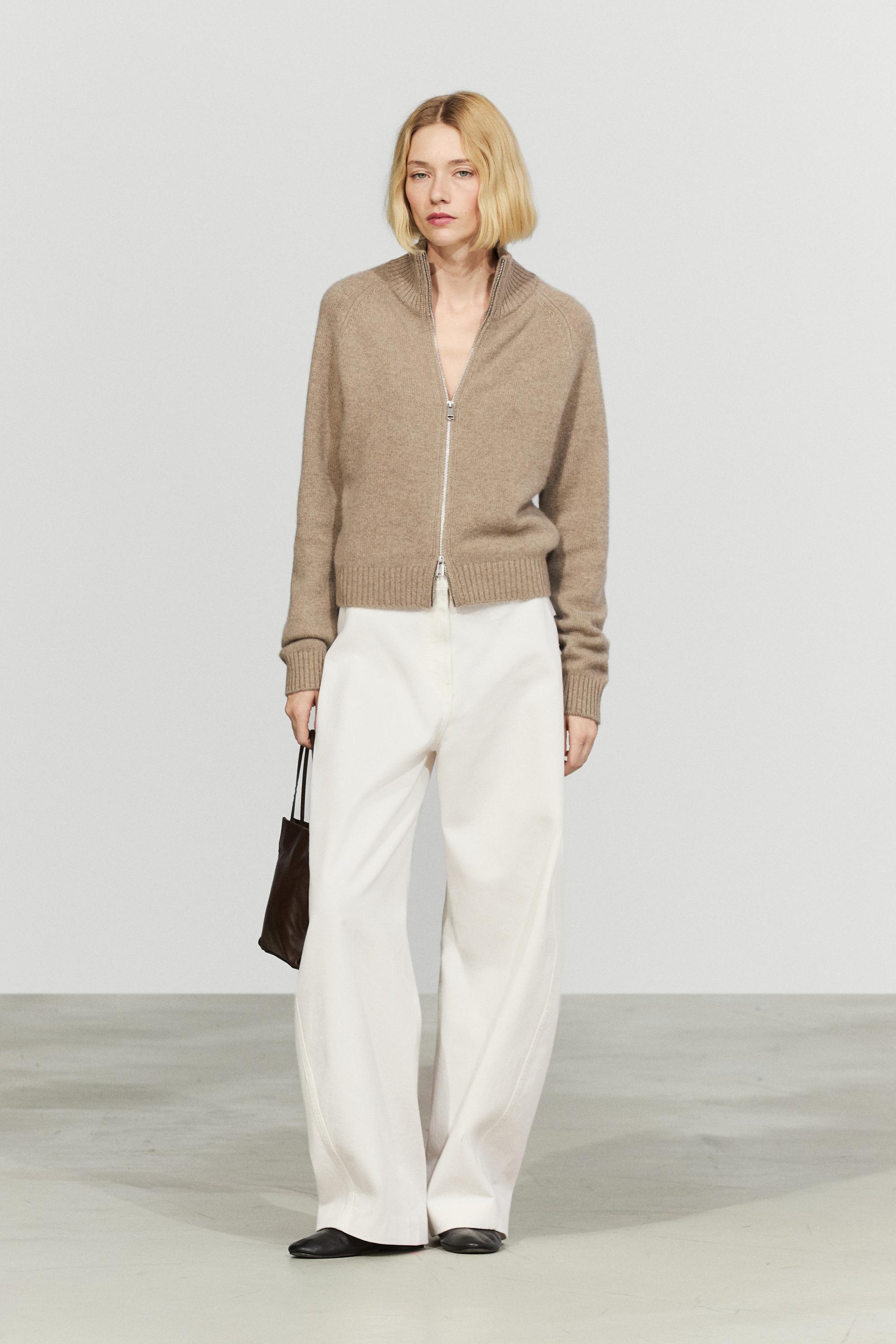 100% cashmere zip knit cardigan