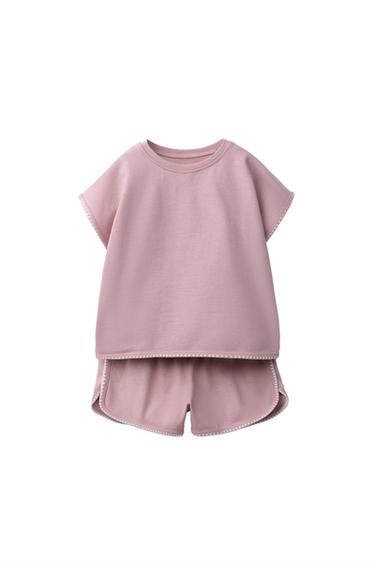CONTRAST T-SHIRT AND BERMUDA SHORTS SET - Pink by Zara