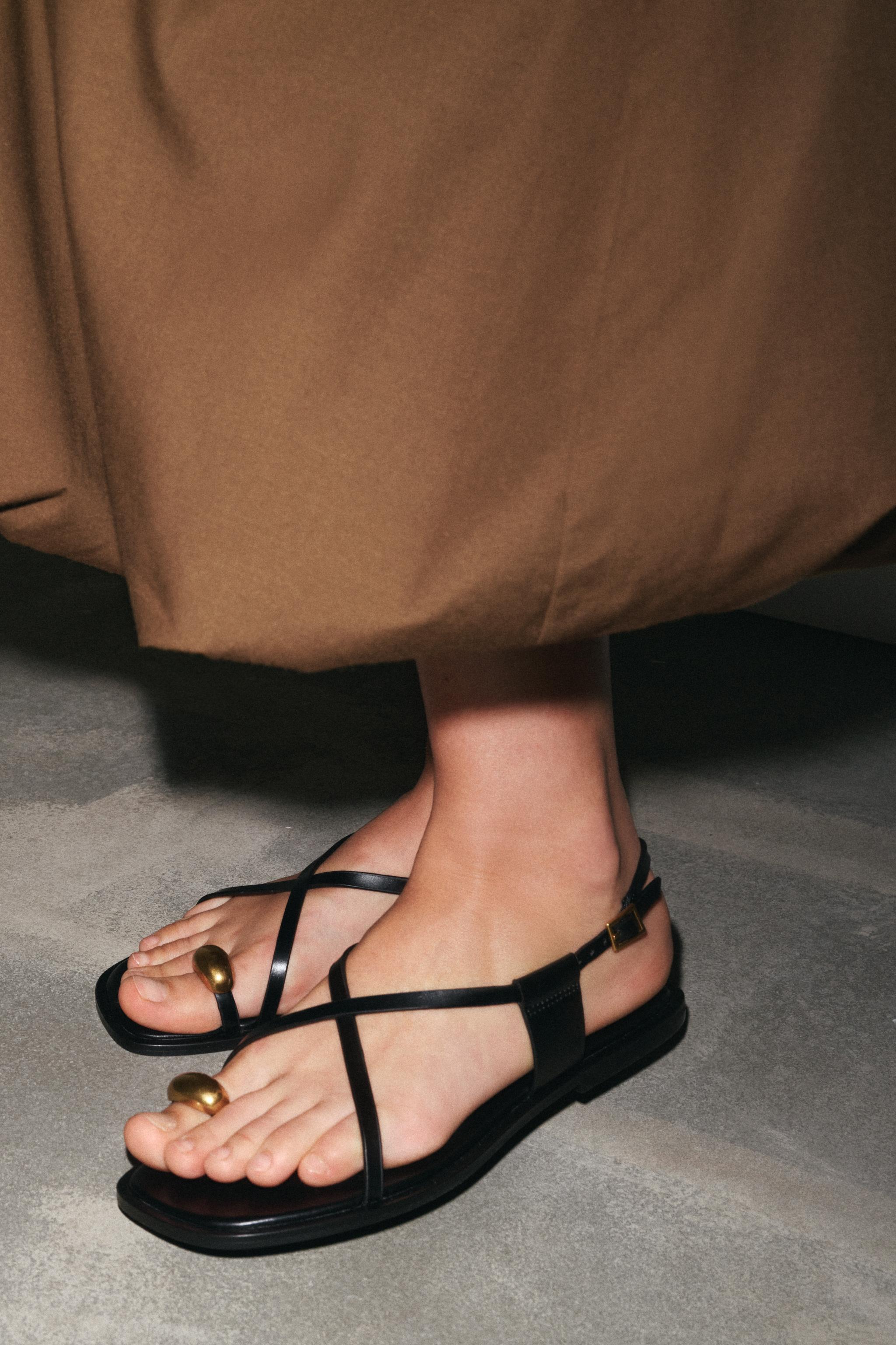 Zara | Flat Strappy Sandals With Metal Ornament
