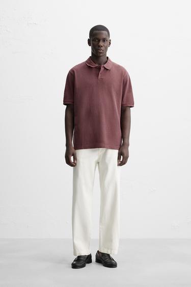 POLO LAVADO ESTRUCTURA PIQUÉ - Granate claro de Zara - Imagen 0