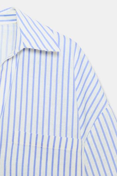 FLOWING LINEN BLEND SHIRT - Blue/White by Zara - Image 8