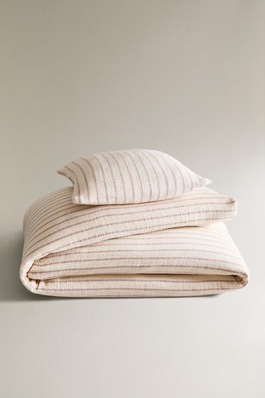 CHILDREN'S STRIPED MUSLIN BEDSPREAD - Red by Zara
