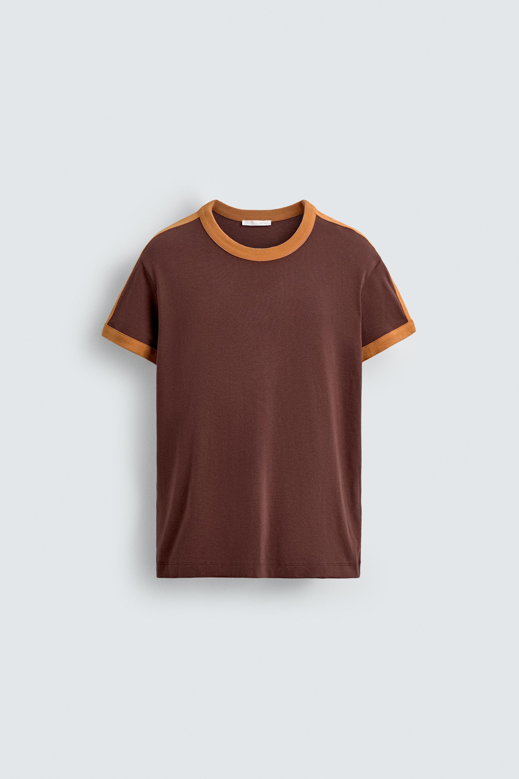 ★ドイツ発*ZARA*新作*STRIPE コントラストパネルTシャツ★ CONTRAST STRIPE T-SHIRT - Wine | ZARA United States